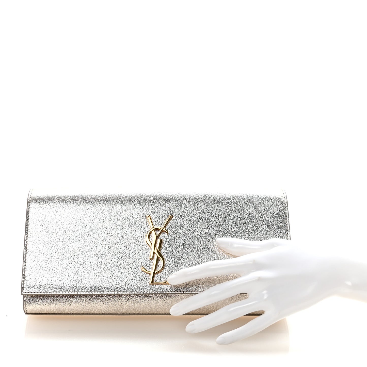 Textured Metallic Calfskin Classic Monogram Cassandre Clutch Pale Gold