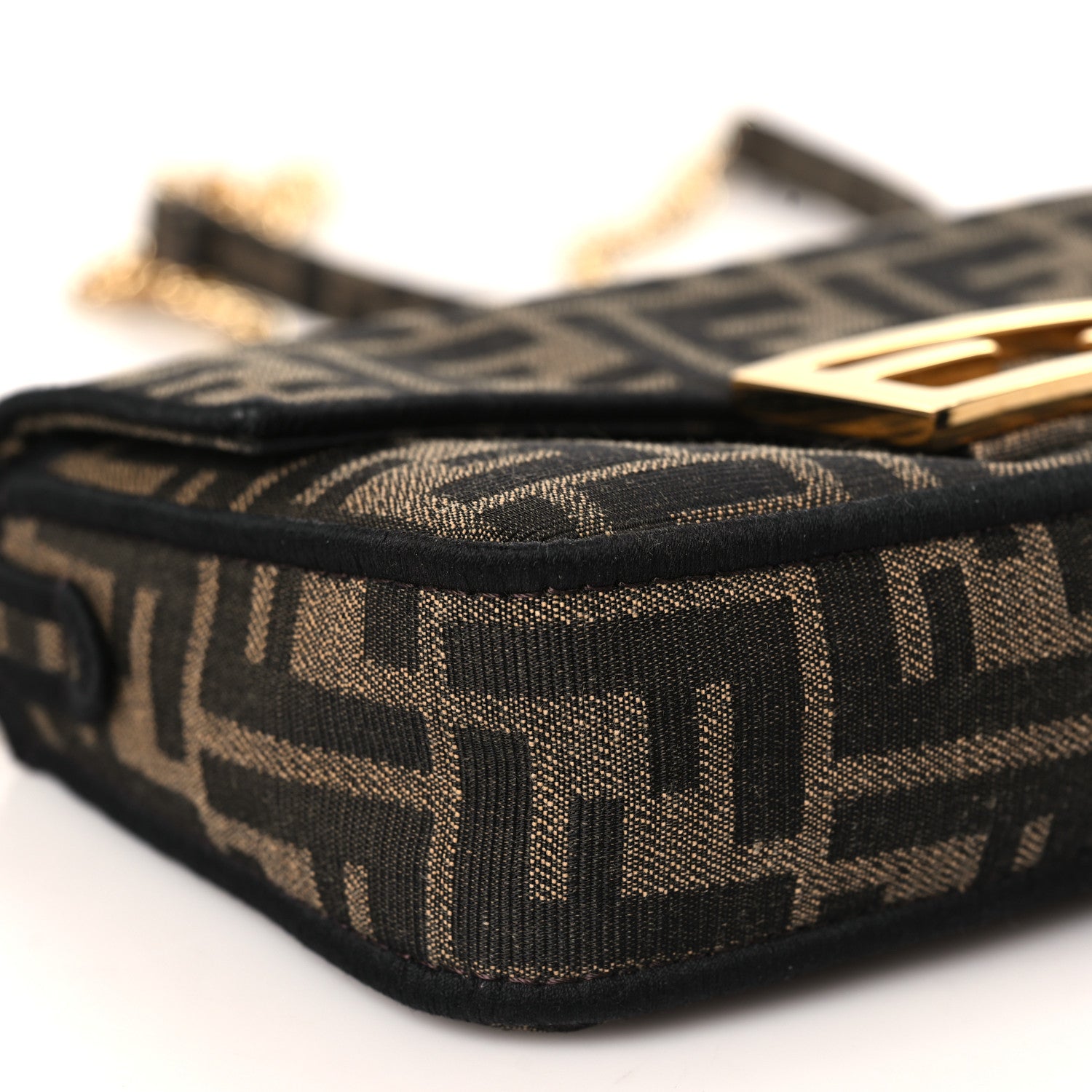 Fendi Fabric Jacquard FF 1974 Mini Baguette Tobacco Moro Black 9 of 10