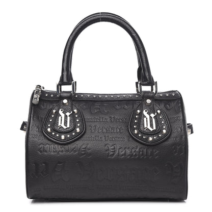 Versace Calfskin Studded Logo Embossed Satchel Black 1 of 9