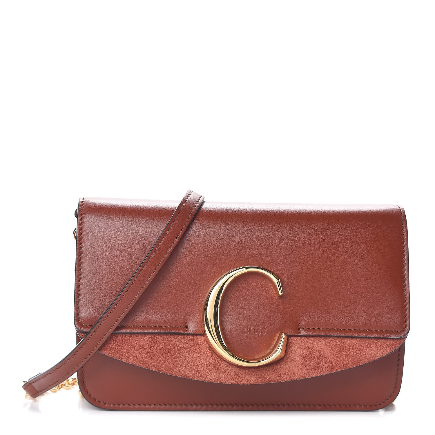 Chloe Calfskin Suede C Clutch With Chain Sepia Brown 1 of 11