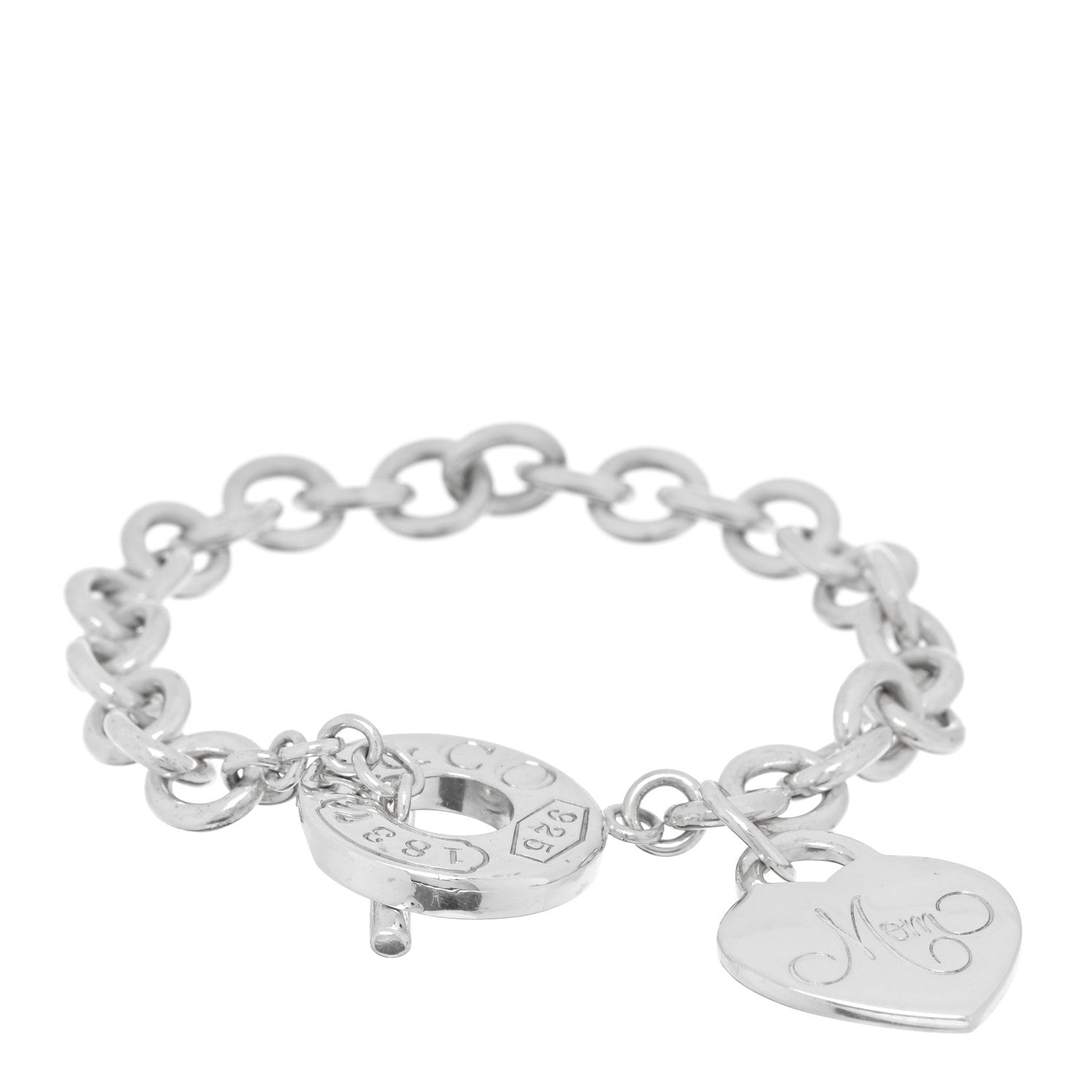 Tiffany Sterling Silver 1837 Mom Heart Charm Toggle Bracelet 1 of 3