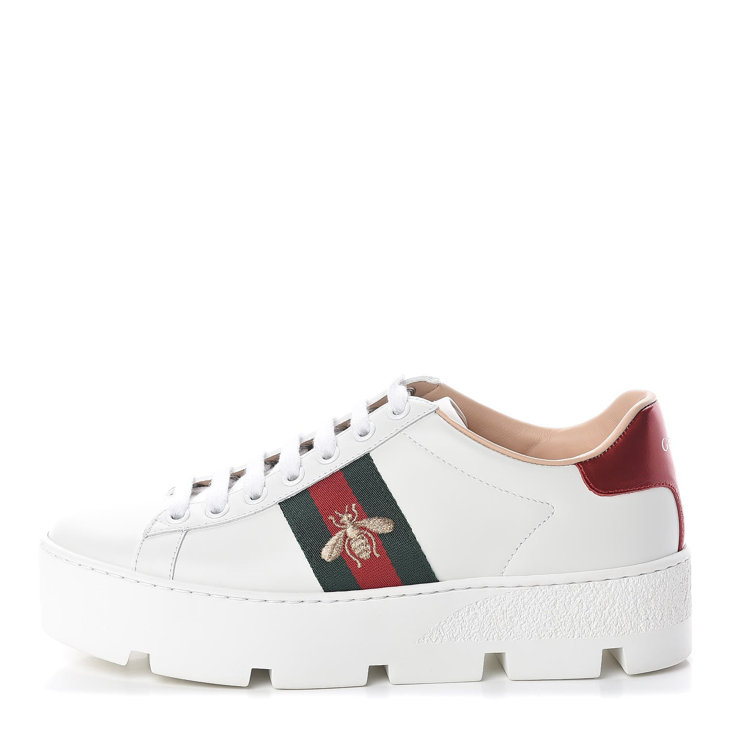 Gucci Calfskin Web Bee Embroidered Womens Ace Platform Sneakers 36 White 1 of 12