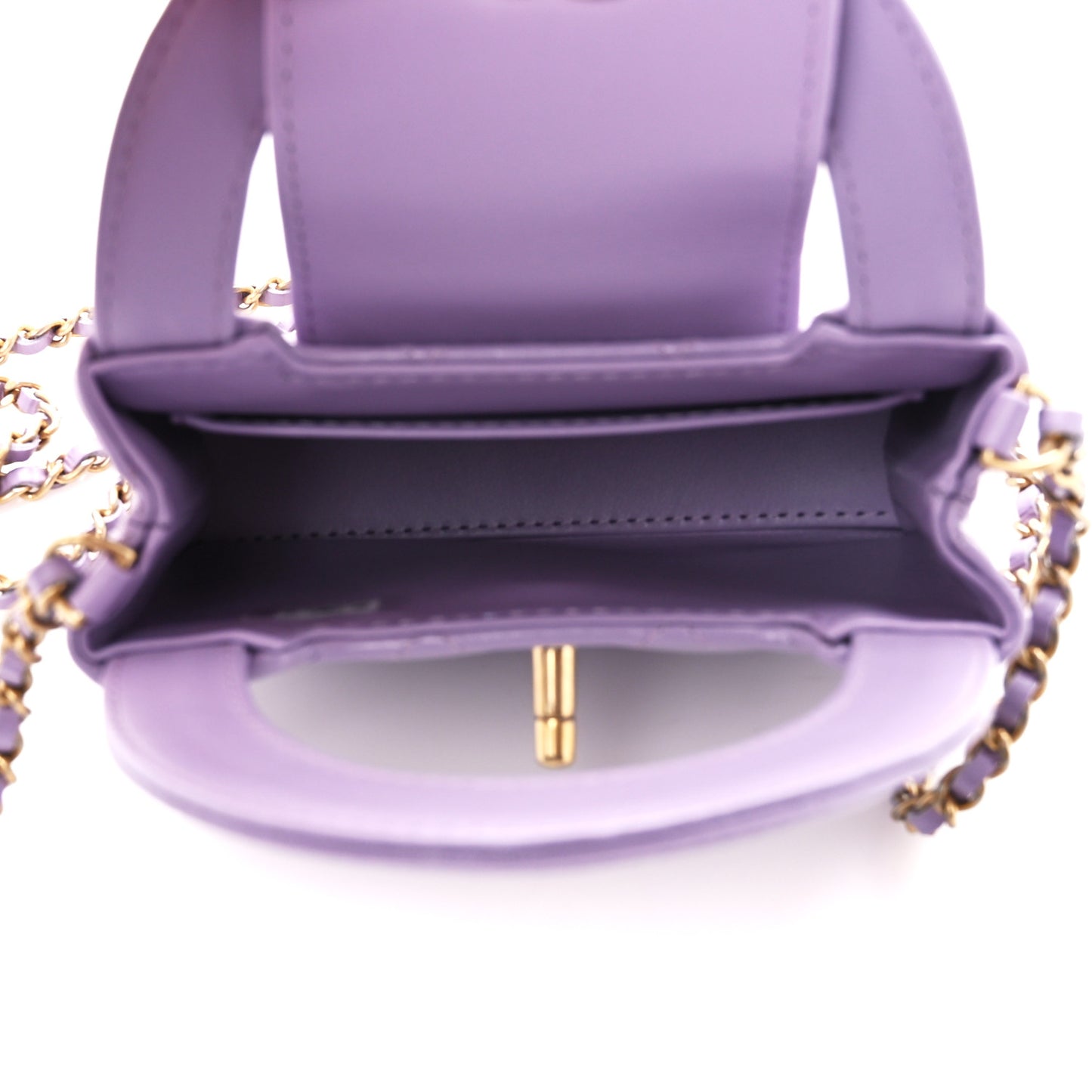 Shiny Aged Calfskin Quilted Mini Nano Kelly Shopper Lilac