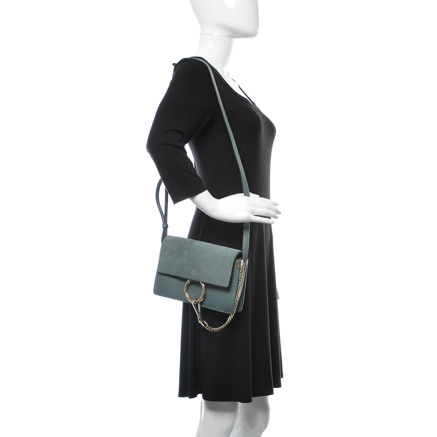 Chloe Suede Calfskin Small Faye Shoulder Bag Cloudy Blue 2 of 10