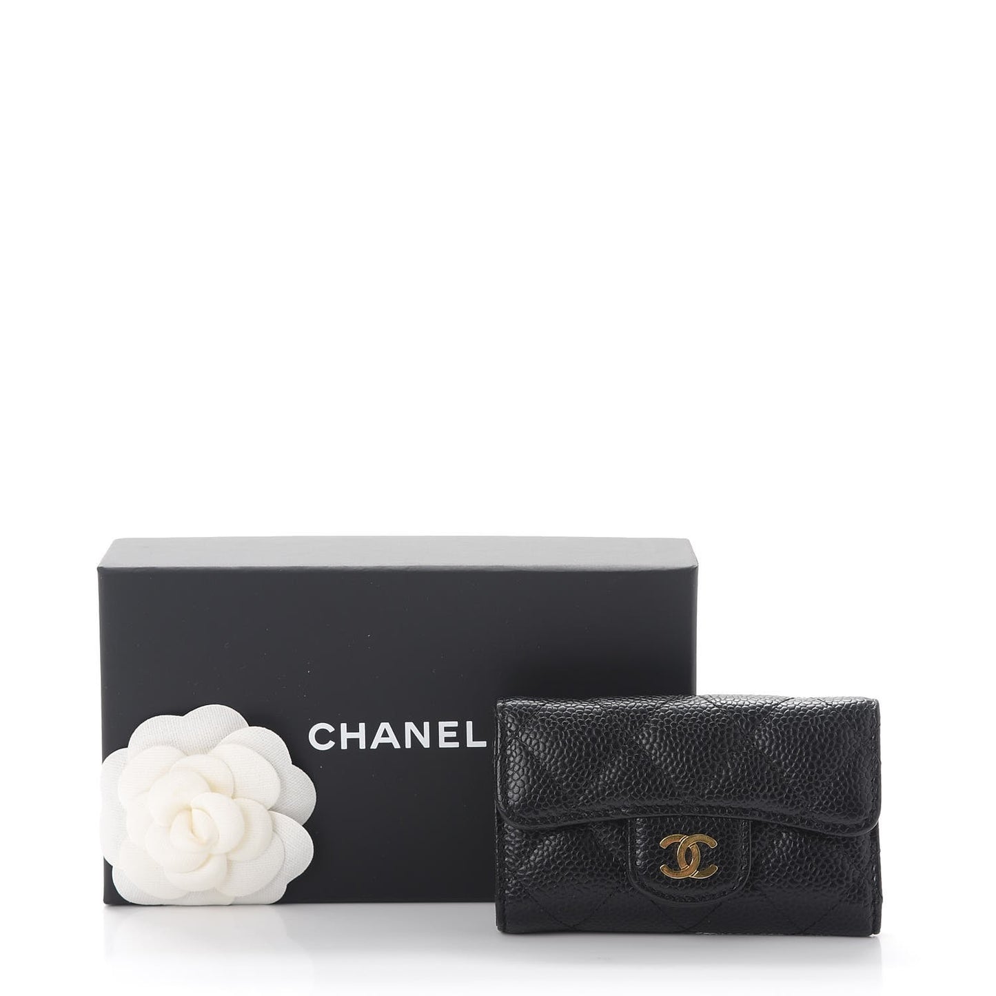 Caviar Quilted 6 Key Holder Black