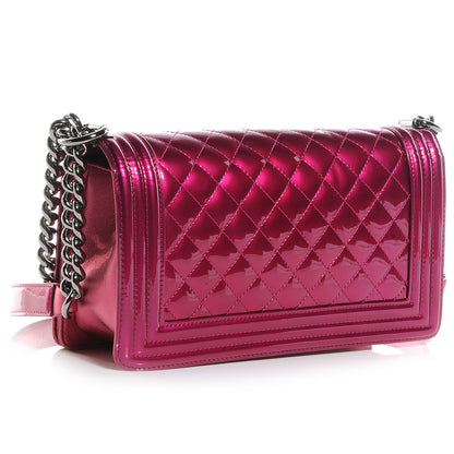 Chanel Metallic Patent Calfskin Quilted Medium Boy Flap Pink 3 of 8