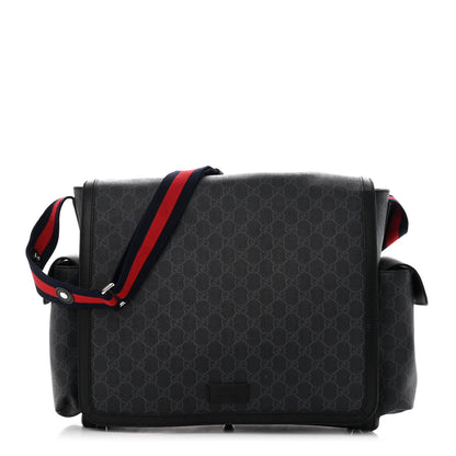 Gucci GG Supreme Monogram Web Messenger Diaper Bag Black Grey 1 of 15