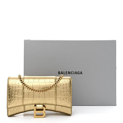 Balenciaga Metallic Calfskin Crocodile Embossed Hourglass Chain Bag Gold 11 of 11
