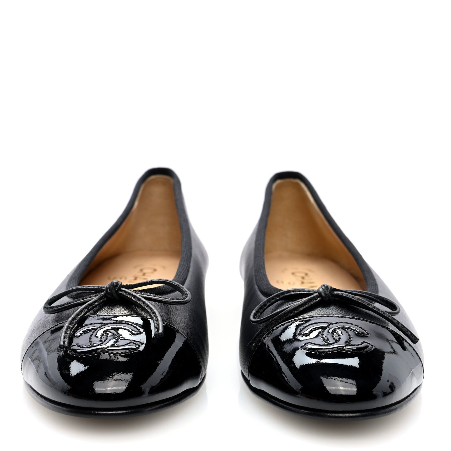 Lambskin Patent Cap Toe Ballerina Flats 37 Black