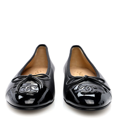 Chanel Lambskin Patent Cap Toe Ballerina Flats 37 Black 3 of 9