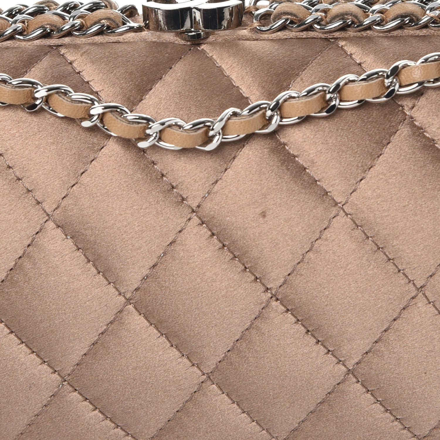 Chanel Satin Quilted Chain Around Clutch Beige 8 of 9