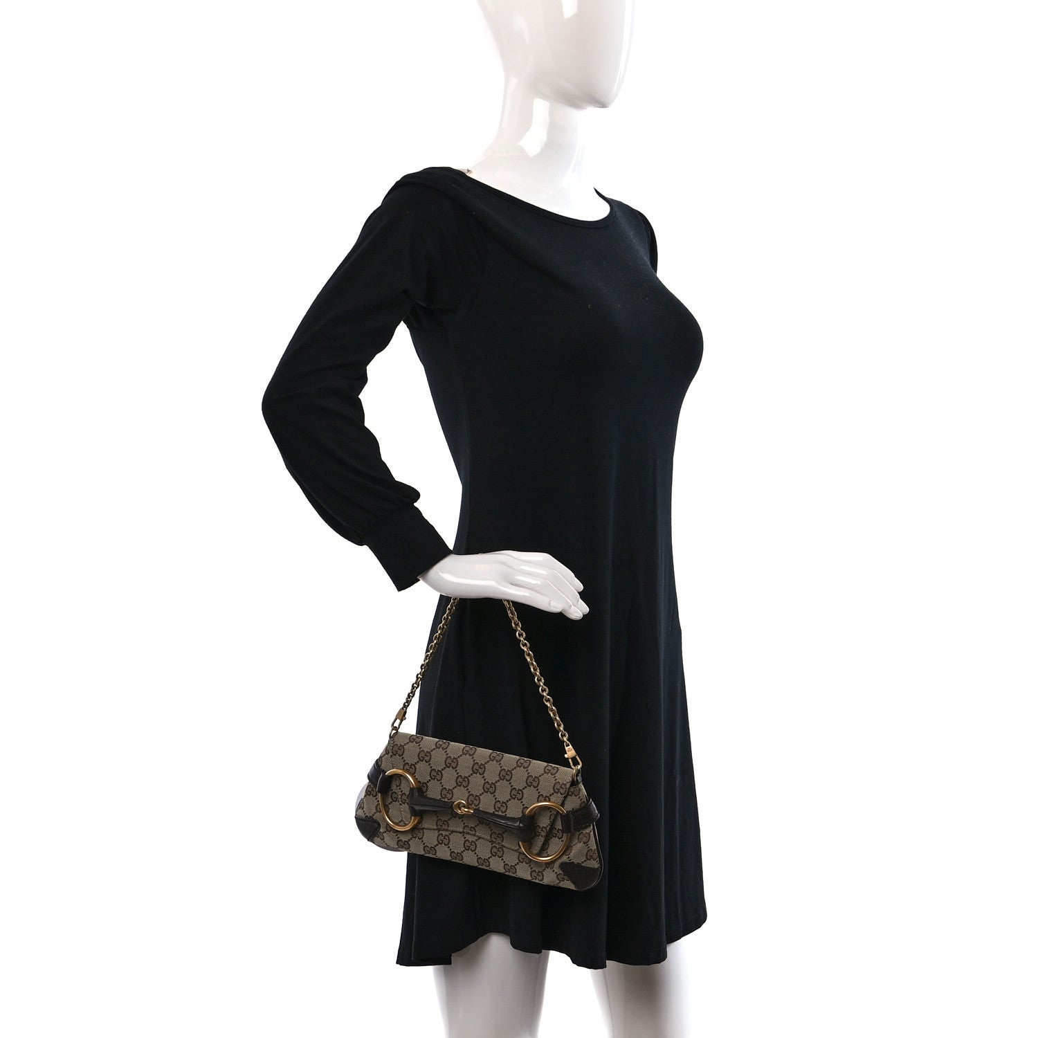 Gucci Monogram Horsebit Clutch Dark Brown 2 of 11