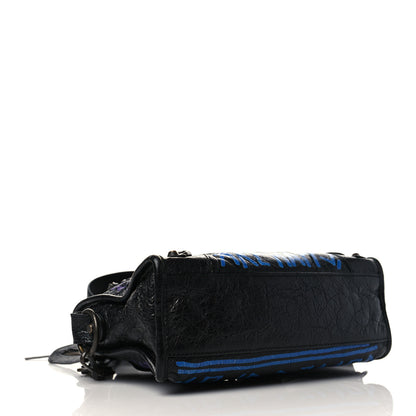 Balenciaga Agneau Arena Graffiti All Over Classic Hardware Mini City Black Bleu Violet 3 of 6