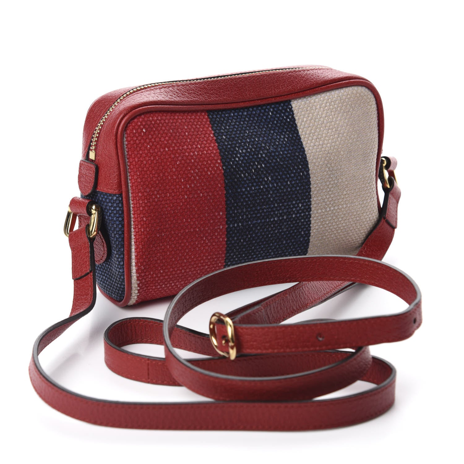 Gucci Canvas Sylvie Stripe Mini Ophidia Camera Bag Mystic White Hibiscus Red Maritime 2 of 9