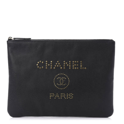 Chanel Caviar Studded Medium Deauville Pouch Black 1 of 8