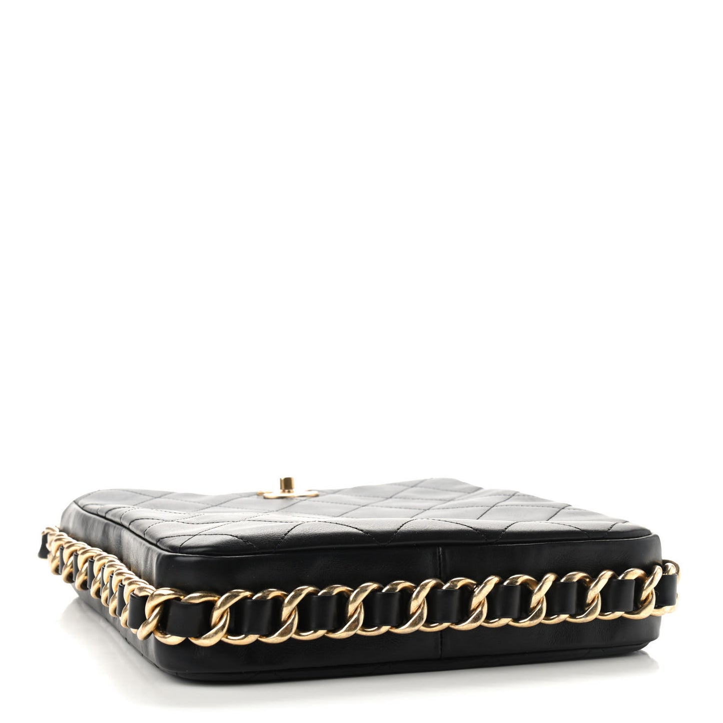 Calfskin Quilted Framing Chain Hobo Black