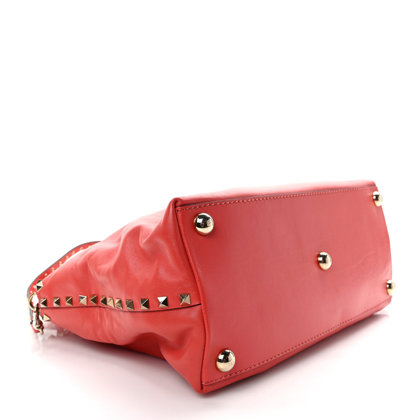 Vitello Rockstud Dome Satchel Deep Coral