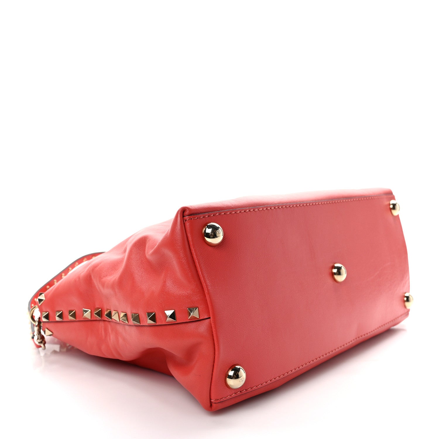 Valentino Garavani Vitello Rockstud Dome Satchel Deep Coral 4 of 8