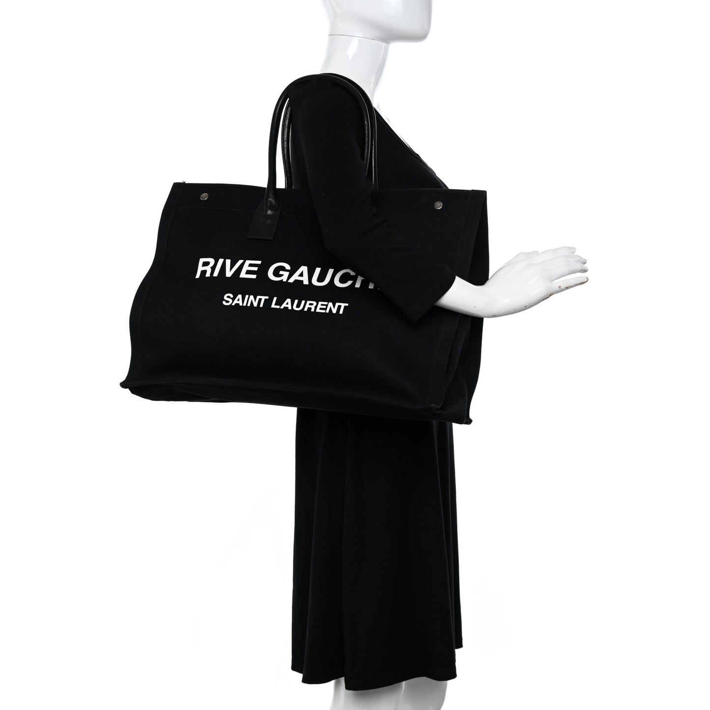 Linen Calfskin Rive Gauche Tote Black