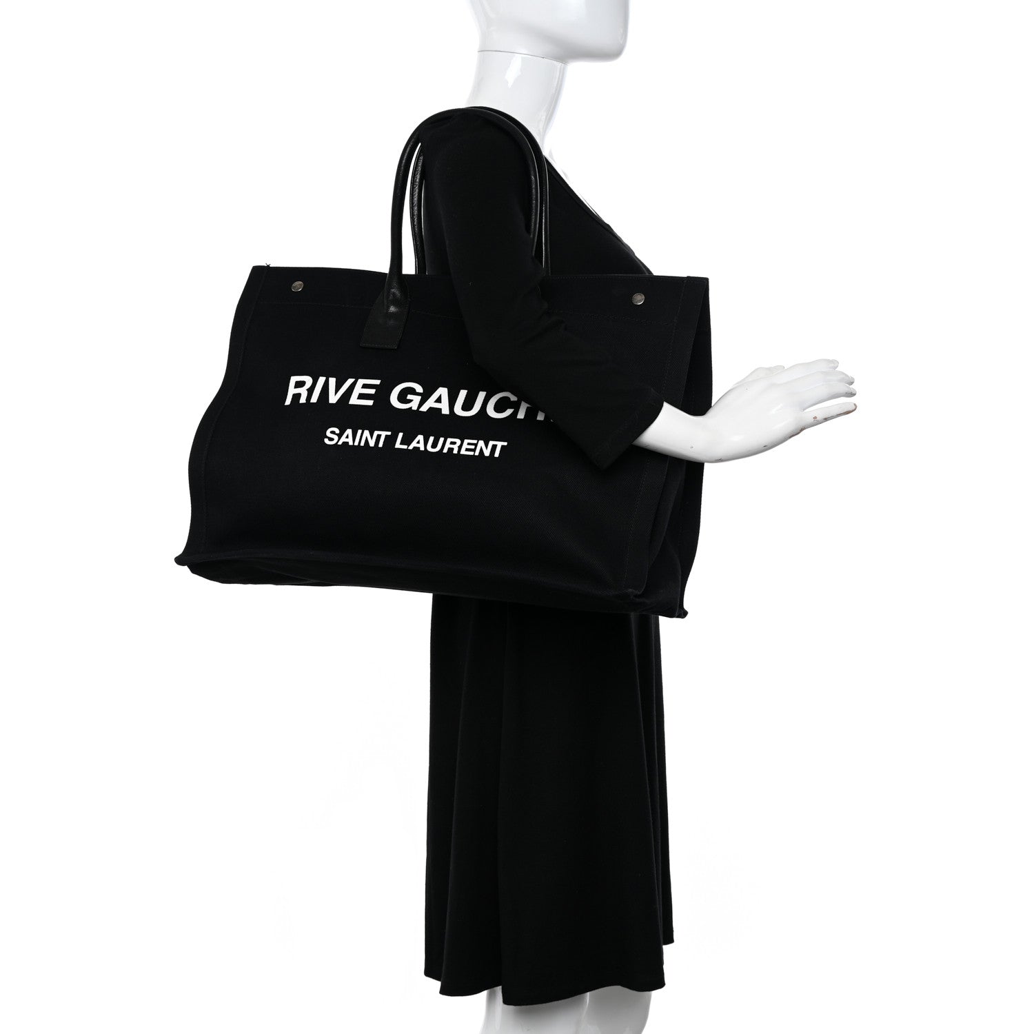 Saint Laurent Linen Calfskin Rive Gauche Tote Black 2 of 13