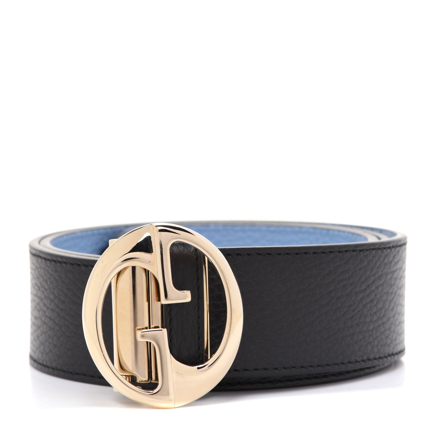 Gucci Dollar Calfskin 1973 Reversible Belt 85 34 Black Mineral Blue 1 of 4