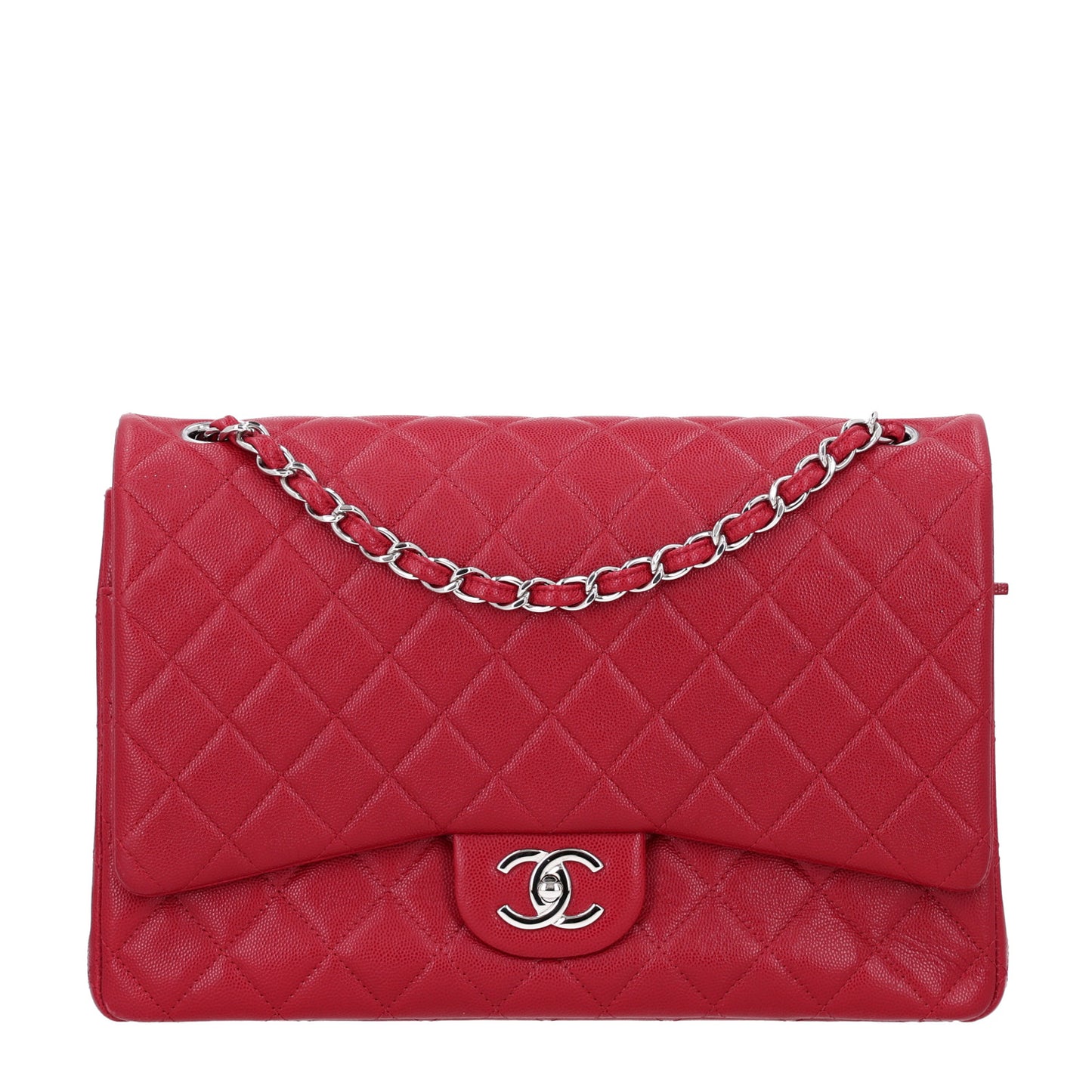 Caviar Quilted Maxi Double Flap Dark Red