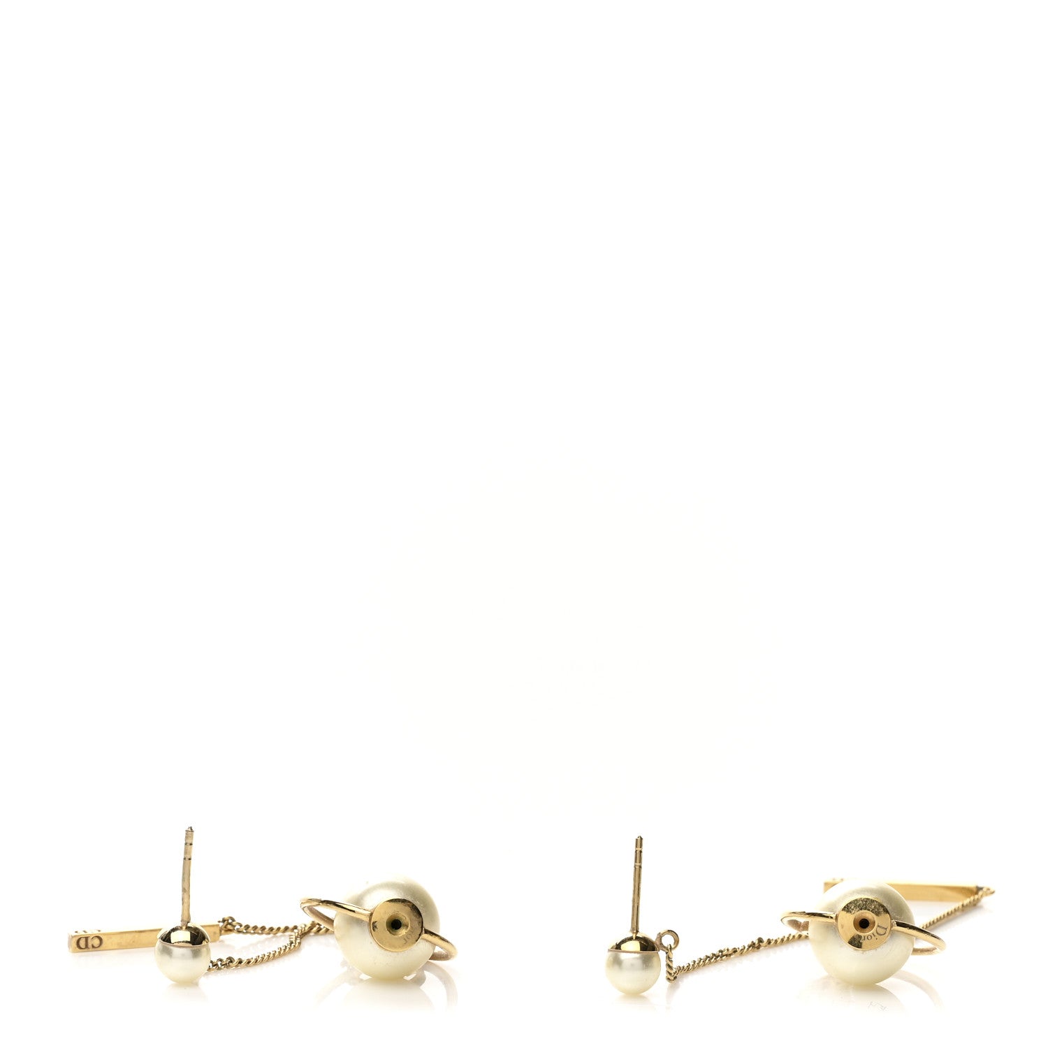 Christian Dior Pearl Tribales Dangle Chain Earrings Gold 3 of 4