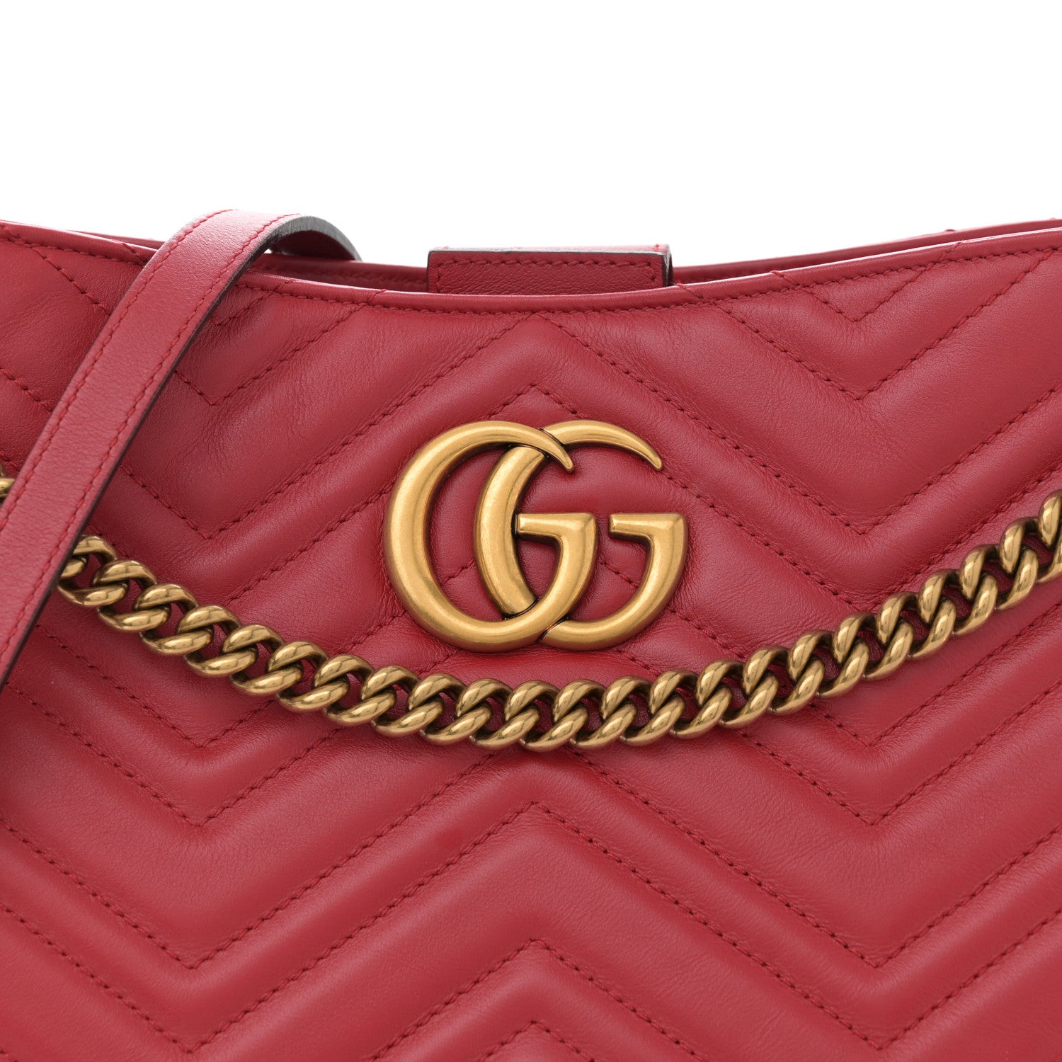 Gucci Calfskin Matelasse Medium GG Marmont Shoulder Tote Bag Hibiscus Red 8 of 10