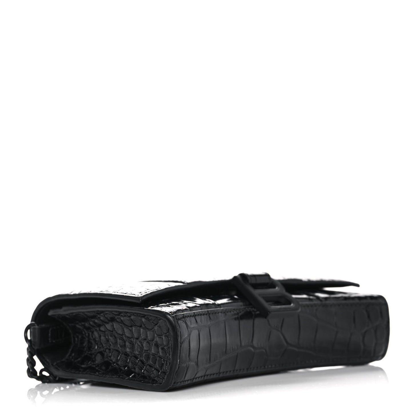Shiny Calfskin Monochrome Crocodile Embossed Hourglass Chain Bag Black