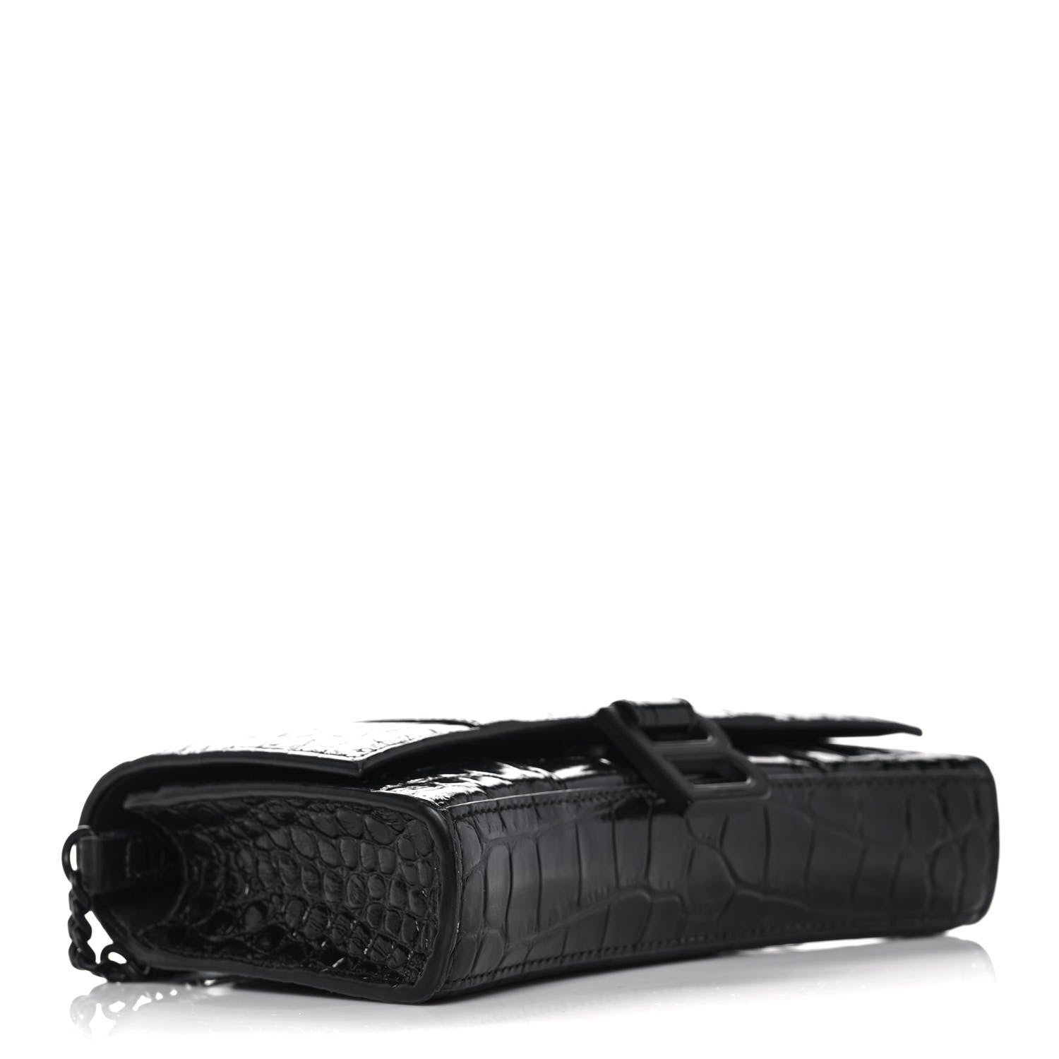 Balenciaga Shiny Calfskin Monochrome Crocodile Embossed Hourglass Chain Bag Black 4 of 10