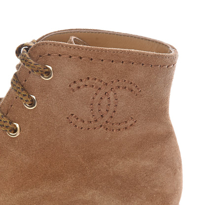 Chanel Suede Calfskin Womens Lace Up Short Boots 36 Dark Beige 9 of 10