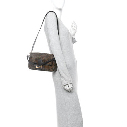 Fendi Fabric Jacquard Paillettes Vitello Seta FF 1974 Baguette Testa di Moro Real Ebano 2 of 9