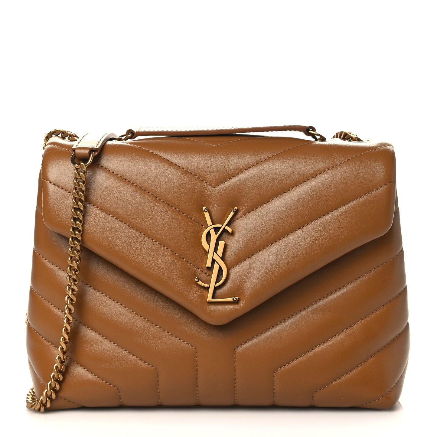 Calfskin Y Quilted Monogram Small Loulou Chain Satchel Dark Natural
