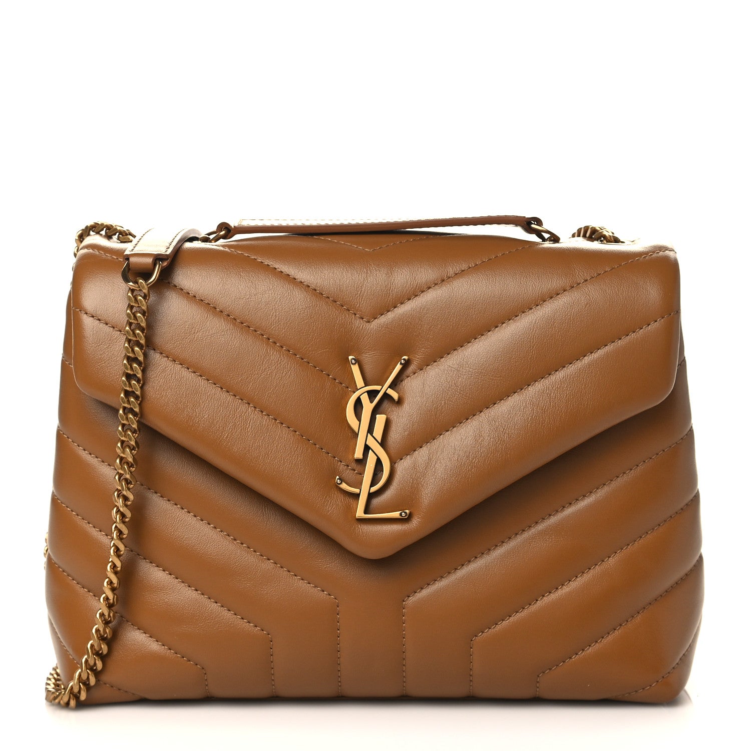 Saint Laurent Calfskin Y Quilted Monogram Small Loulou Chain Satchel Dark Natural 1 of 9