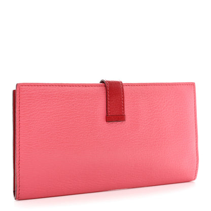 Hermes Chèvre Mysore Bi-Color Bearn Gusset Wallet Rose Lipstick Rouge Casaque 3 of 7