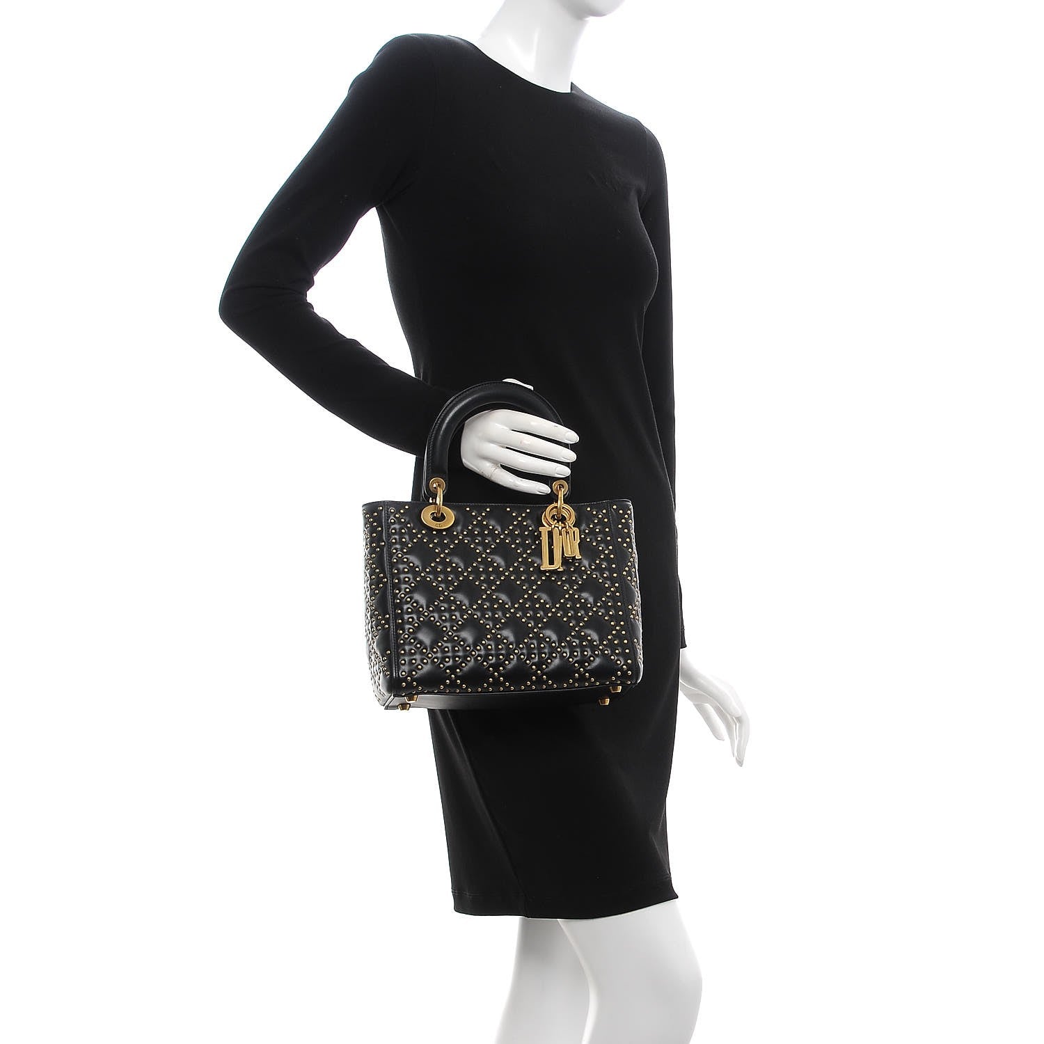 Christian Dior Calfskin Cannage Studded Medium Supple Lady Dior Black 3 of 10