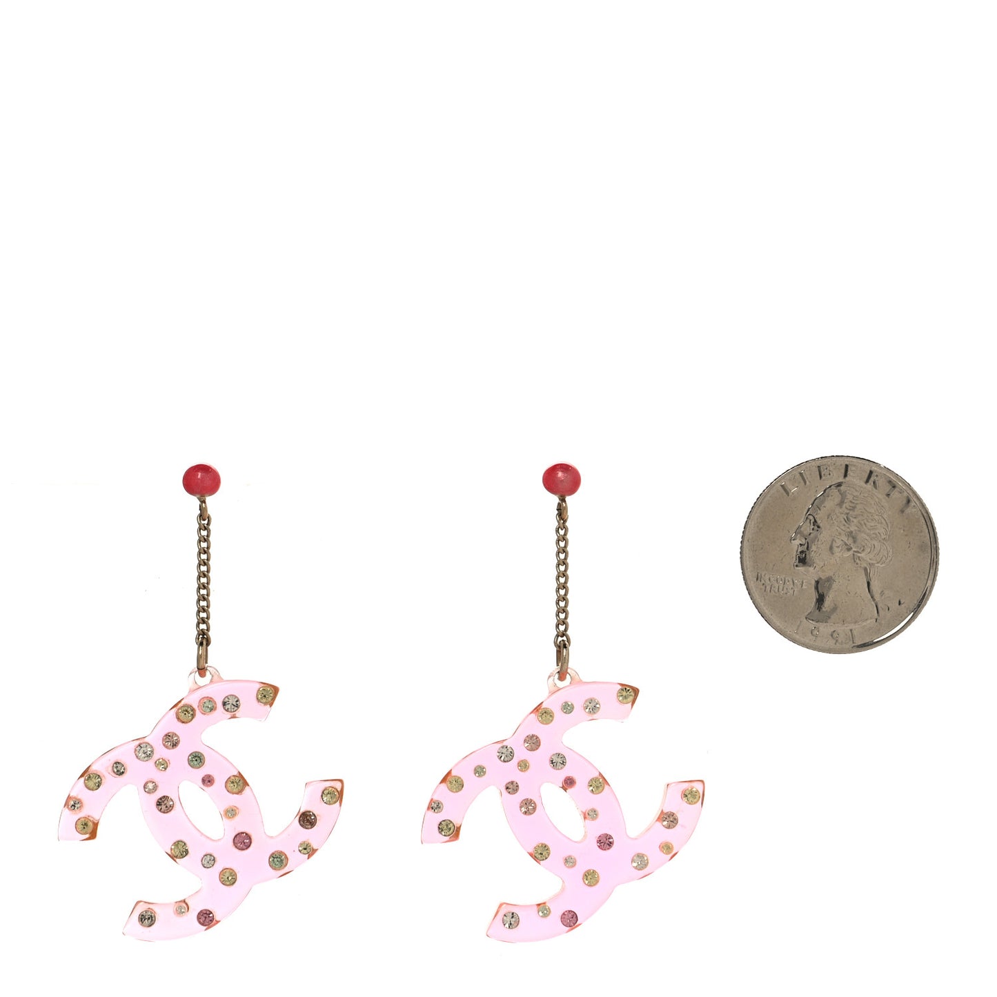 Resin Crystal CC Drop Earrings Gold Pink