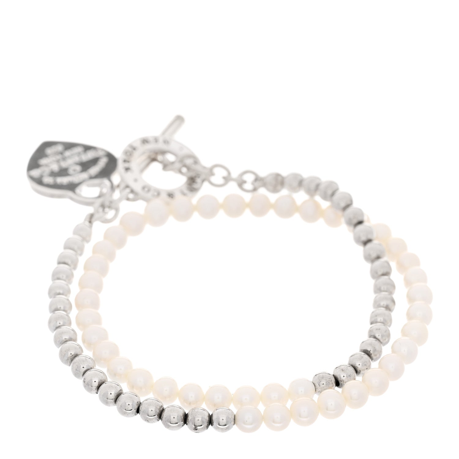 Tiffany Sterling Silver Cultured Pearl Diamond Return to Tiffany Wrap Bead Bracelet 2 of 3