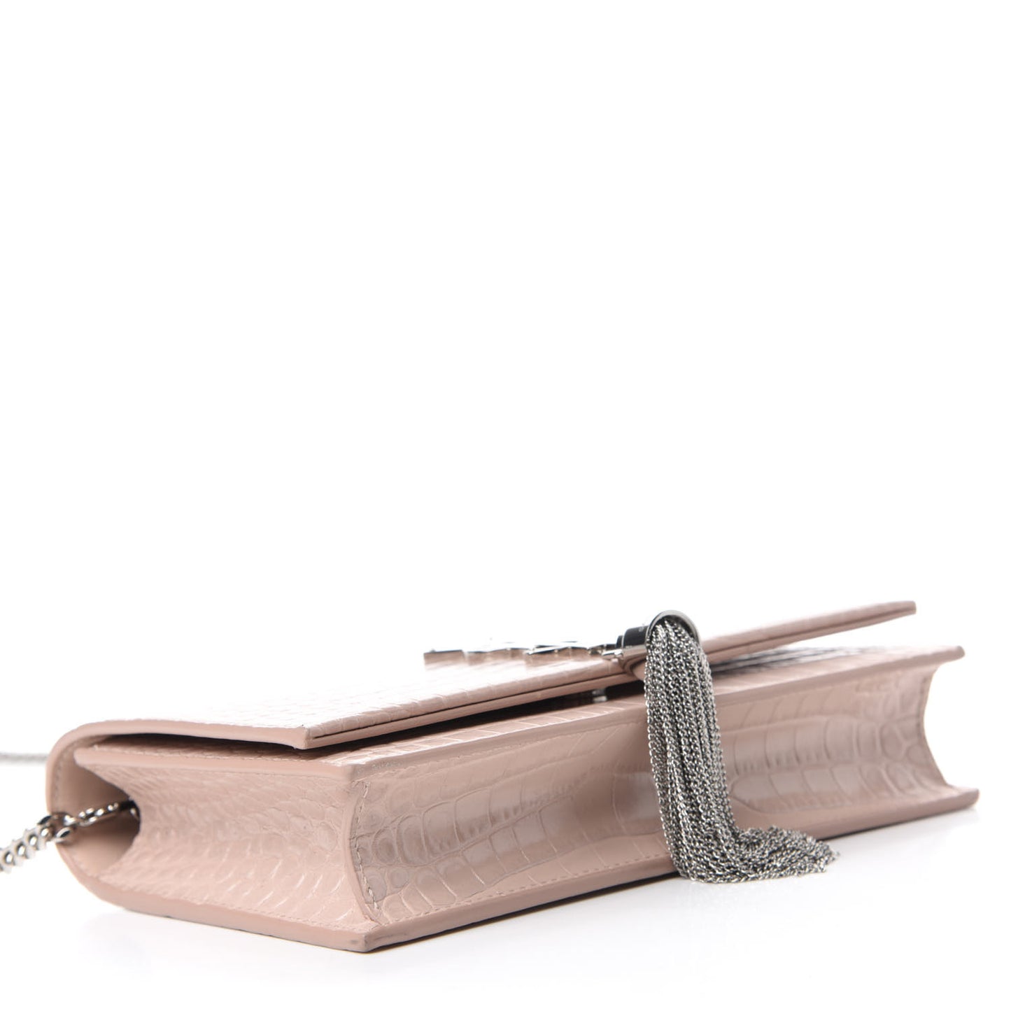 Calfskin Crocodile Embossed Kate Monogram Tassel Chain Wallet Powder Pink
