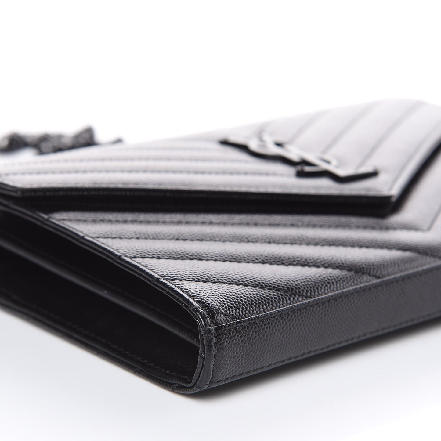 Grain De Poudre Matelasse Chevron Monogram Chain Wallet Black