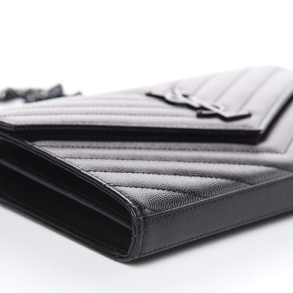 Saint Laurent Grain De Poudre Matelasse Chevron Monogram Chain Wallet Black 7 of 8