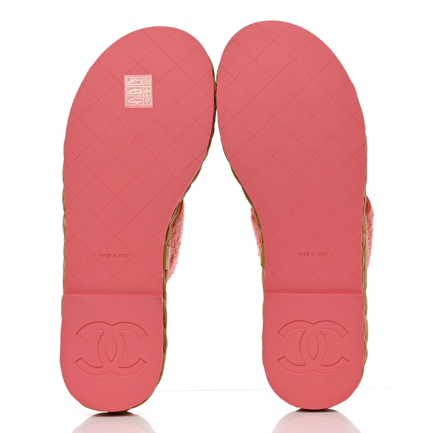 Terry Cloth Raffia CC Logo Thong Sandals 39.5 Pink