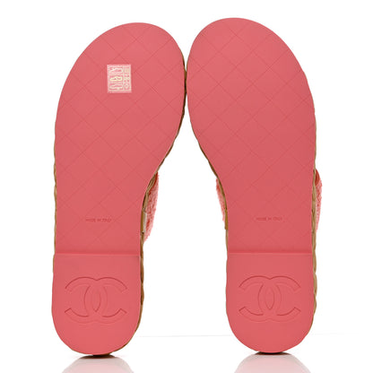 Chanel Terry Cloth Raffia CC Logo Thong Sandals 39.5 Pink 5 of 8