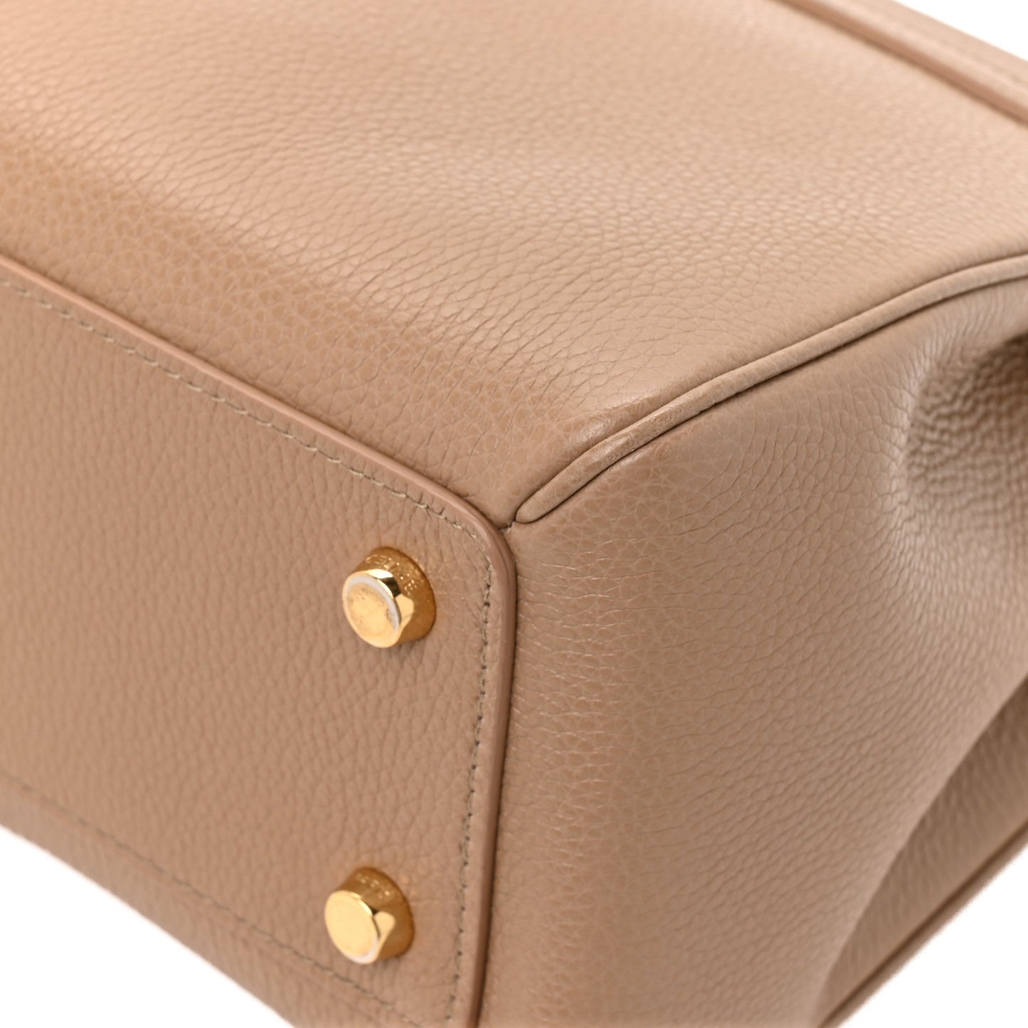 Grained Calfskin Small 16 Top Handle Bag Beige