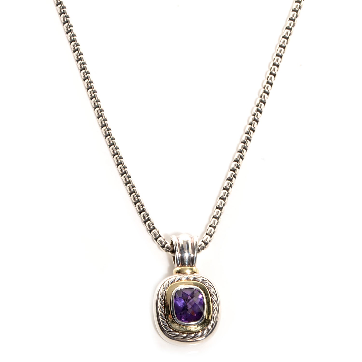 David Yurman Sterling Silver 14k Gold Amethyst Albion Necklace 1 of 6