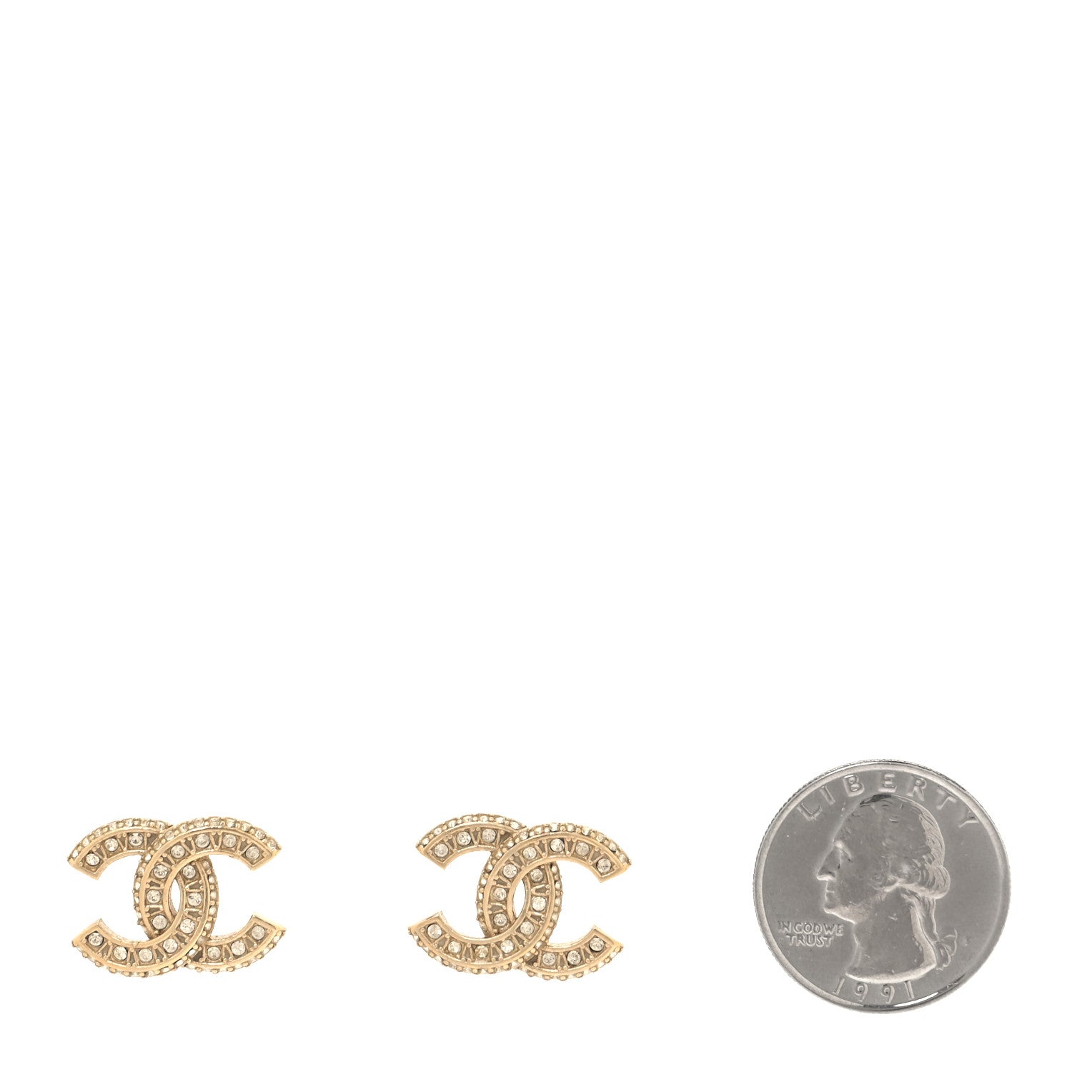 Chanel Crystal Timeless CC Earrings Gold 2 of 6