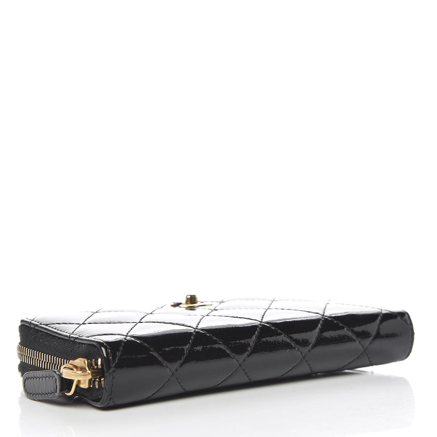 Patent Quilted Small Zip Around Wallet Black