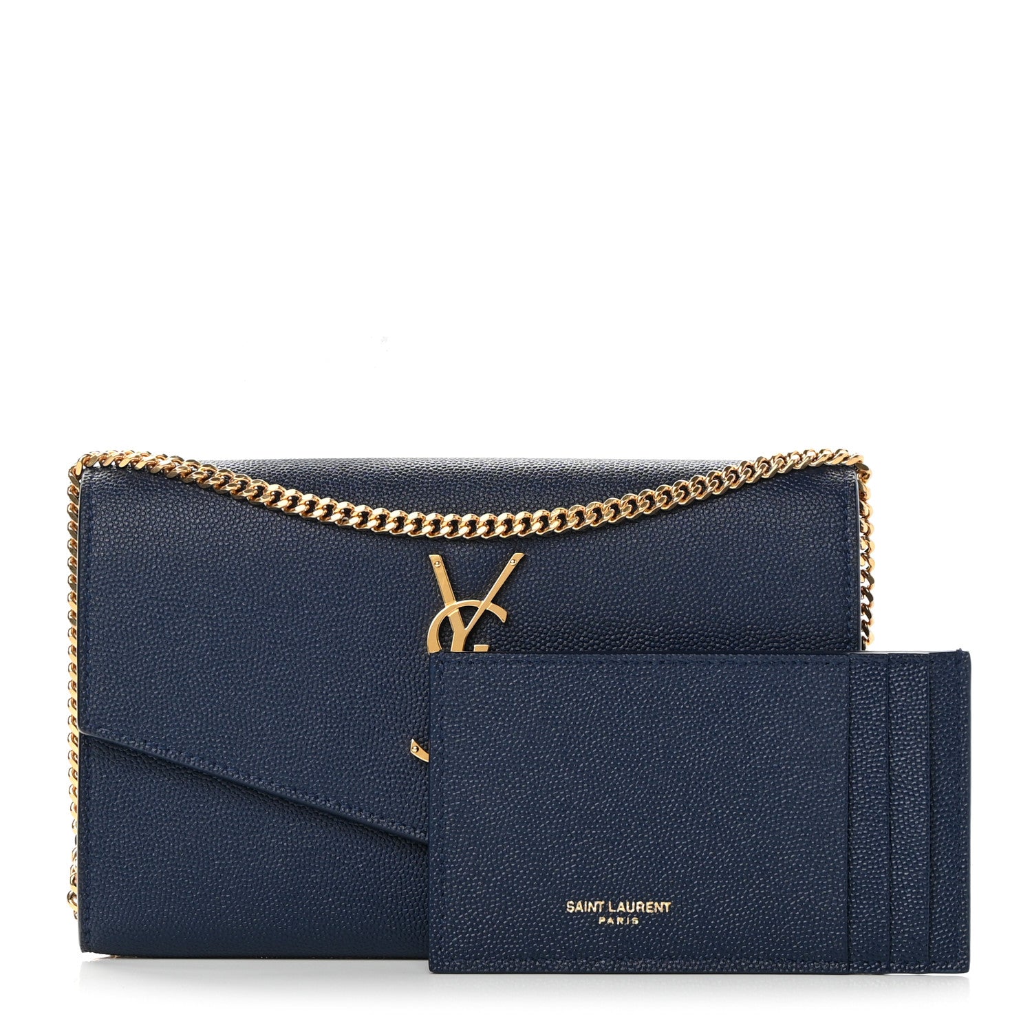 Saint Laurent Grain De Poudre Monogram Uptown Chain Wallet Blue Charron 1 of 13