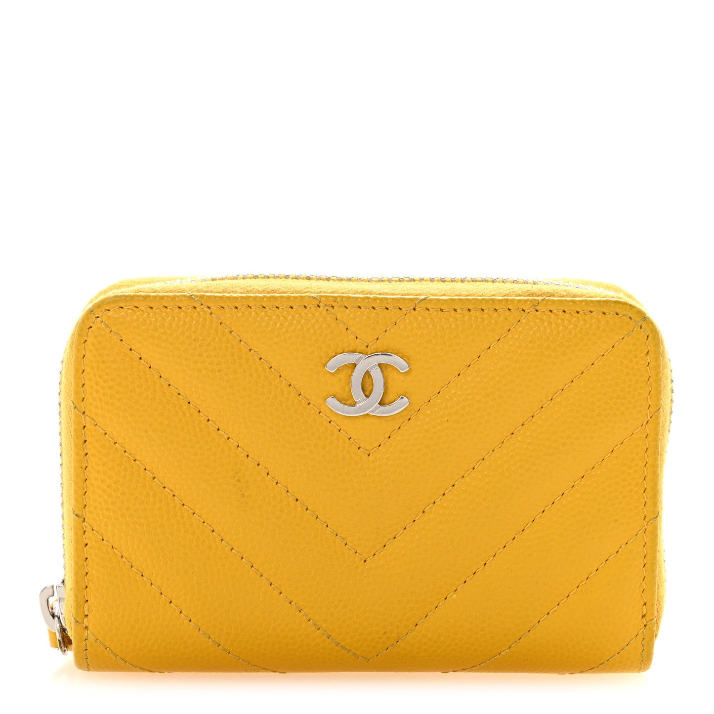 Caviar Chevron Quilted Zip Coin Purse Yellow