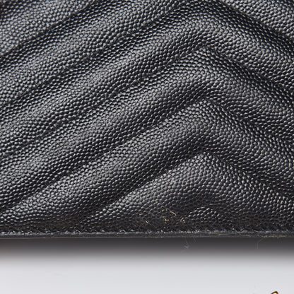 Saint Laurent Grain De Poudre Matelasse Chevron Monogram Envelope Chain Wallet Black 19 of 20